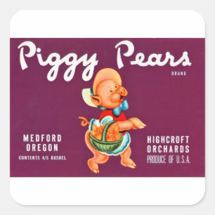 Piggy Birnen Quadratischer Aufkleber
