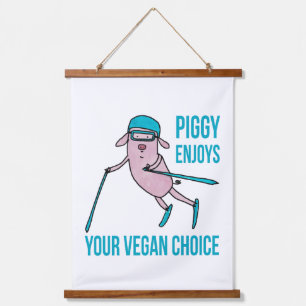 Piggy Enjoys Your Vegan Choice - Wandteppich Mit Holzrahmen