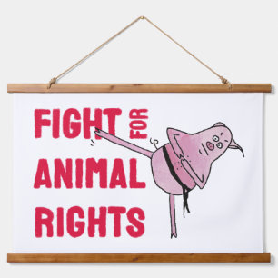 Piggy fights for Animal Rights Wandteppich Mit Holzrahmen