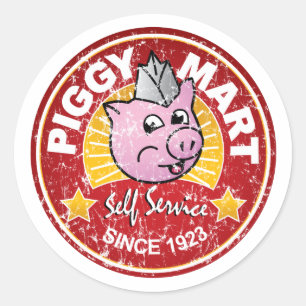 Piggy Handelszentrum-Vintages Runder Aufkleber