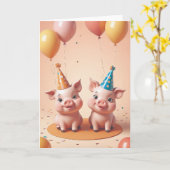 Piggy Party Time Karte (Gelbe Blume)