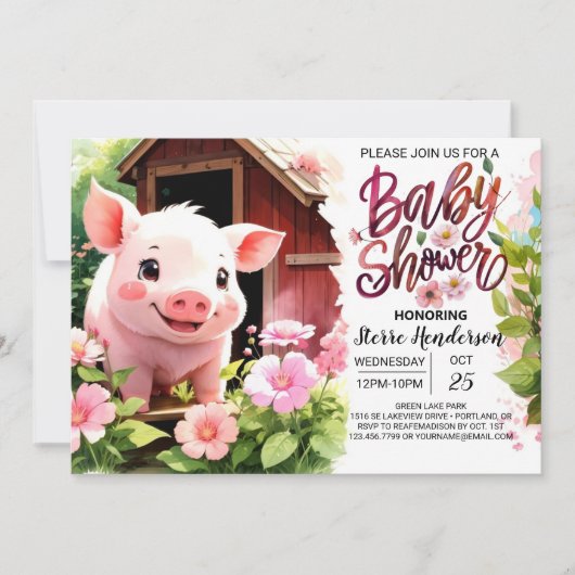 Piggy Pink Party Boho Kinderdusche Einladung (Vorderseite)