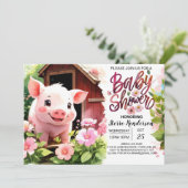 Piggy Pink Party Boho Kinderdusche Einladung (Stehend Vorderseite)