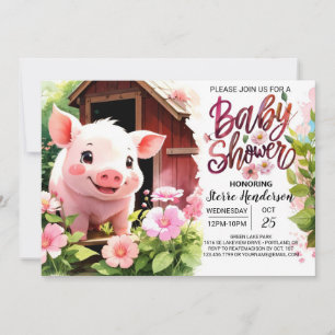 Piggy Pink Party Boho Kinderdusche Einladung