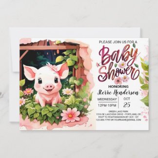 Piggy Pink Party Floral Baby Dusche Einladung