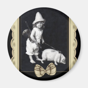 Piggy und ich Vintage-Fotografie Kühlschrankmagnet