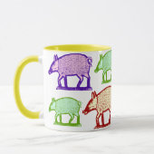 Piggy wenig ging, buntes Volkskunst-Schwein zu Tasse (Links)
