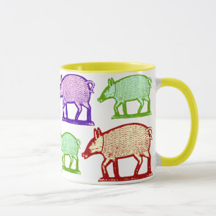 Piggy wenig ging, buntes Volkskunst-Schwein zu Tasse