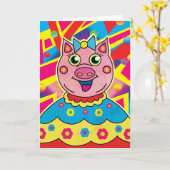 Piggy Wig Birthday Karte (Gelbe Blume)