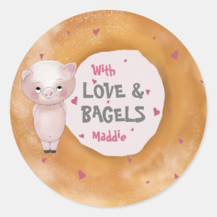 Piggy "with Liebe & Bagels"   Cotton Candy Pink Runder Aufkleber