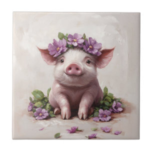 Piglet in einer Lila Blume Fliese