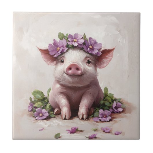 Piglet in einer Lila Blume Fliese (Vorderseite)