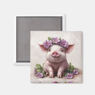 Piglet in einer Lila Blume Magnet