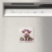 Piglet in einer Lila Blume Magnet (In Situ (Geschirrspüler))