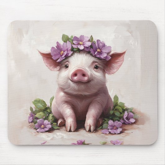 Piglet in einer Lila Blume Mousepad (Vorne)