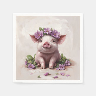 Piglet in einer Lila Blume Serviette