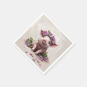 Piglet in einer Lila Blume Serviette (Ecke)