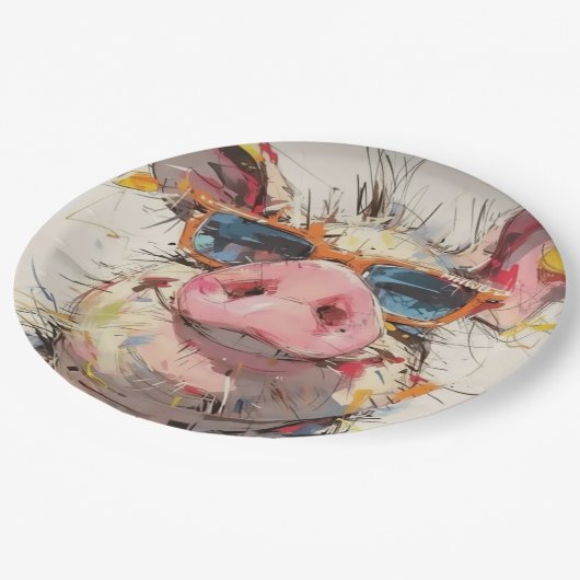 Piglet Throw Pilze Pappteller (Schrägansicht)