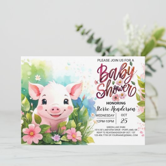 Piglet's entzückter Blumenbabylschuh Einladung (Stehend Vorderseite)