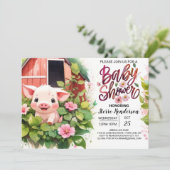Piglet's Paradise Boho Farmyard Babydusche Einladung (Stehend Vorderseite)