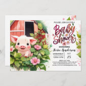 Piglet's Paradise Boho Farmyard Babydusche Einladung (Vorne/Hinten)