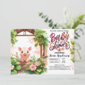 Piglet's Pink Paradise Watercolor Babydusche Einladung (Stehend Vorderseite)