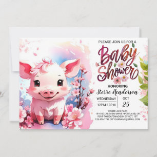 Piglet's Watercolor Farmyard Shower Einladung