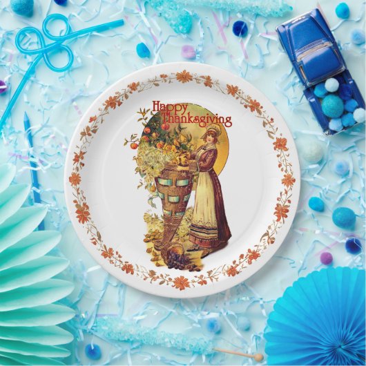 Pigrim Girl Erntedank Pappteller (Party)
