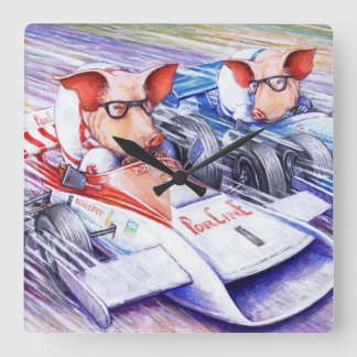 Pigs Driving Cars Wall Clock Quadratische Wanduhr