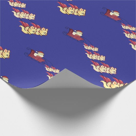 Pigs Fly like Christmas Reindeer Blue Geschenkpapier (Ecke)