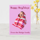 Pigs In Blankets A Cute Piglet Wrapped In A Throw Karte (Gelbe Blume)