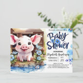 Pig's Rustic Barnyard Soiree Baby Shower Einladung (Stehend Vorderseite)