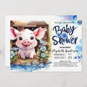 Pig's Rustic Barnyard Soiree Baby Shower Einladung (Vorne/Hinten)