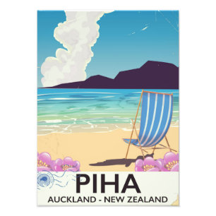 Piha Neuseeland Vintage-Reiseposter Fotodruck