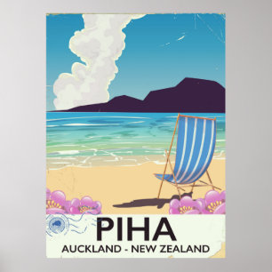 Piha New Zealand Vintage Reiseplakat Poster