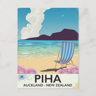 Piha New Zealand Vintage Reiseplakat Postkarte