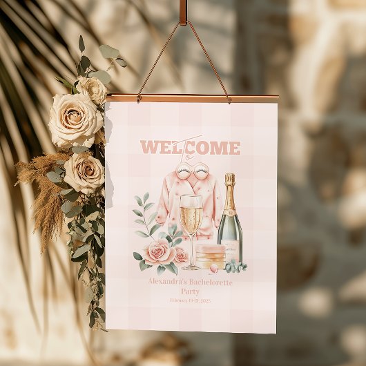 Pijamas und Prosecco-Junggeselinnen-Abschied Wandteppich Mit Holzrahmen