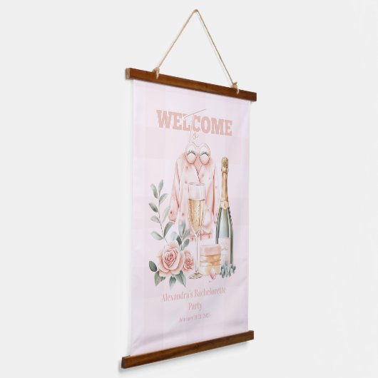 Pijamas und Prosecco-Junggeselinnen-Abschied Wandteppich Mit Holzrahmen (Gewinkelt)