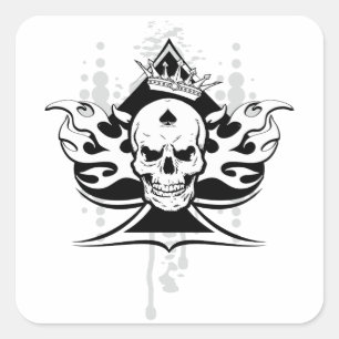 Pik-Ass-Totenkopf Quadratischer Aufkleber