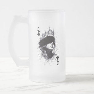 Pik-Dame (Stil 3) Fine-Art-Zeichnung Mattglas Bierglas