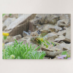Pika hält Blätter und Blume im Mund Puzzle