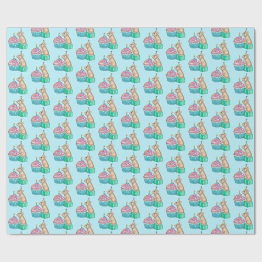 Pika Happy Birthday Cupcake Wrapping Paper Geschenkpapier (Flach)