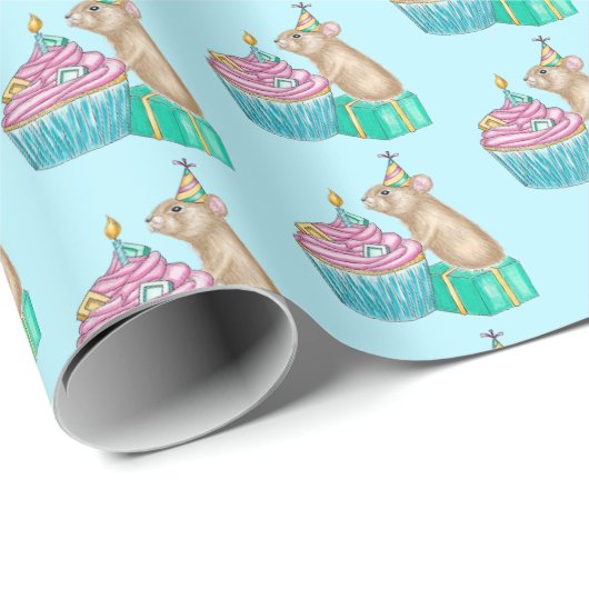 Pika Happy Birthday Cupcake Wrapping Paper Geschenkpapier (Rolleneckpunkt)