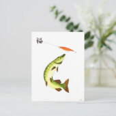Pike Angeln Postkarte (Stehend Vorderseite)