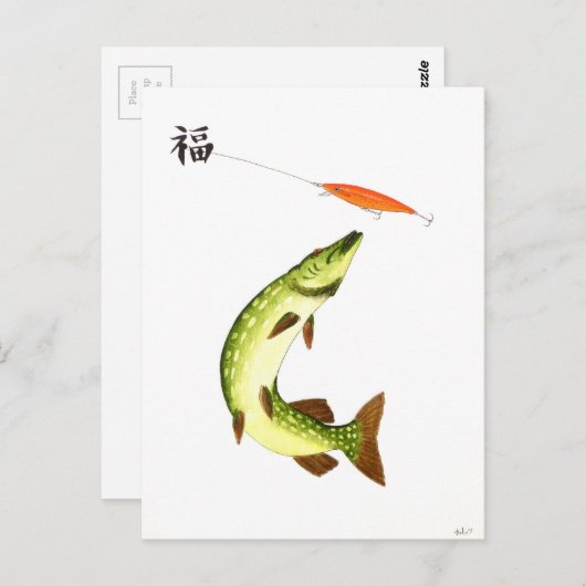 Pike Angeln Postkarte (Vorne/Hinten)