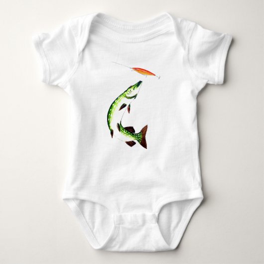 Pike fishing and fly fishing baby strampler (Vorderseite)