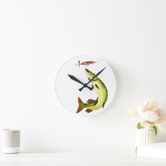 Pike Fishing Runde Wanduhr (Zuhause)