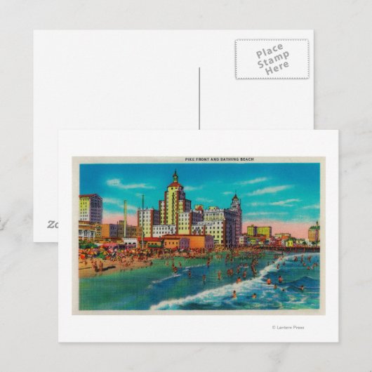Pike Front und Badestrand, Long Beach Postkarte (Vorne/Hinten)