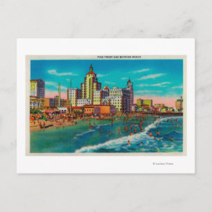 Pike Front und Badestrand, Long Beach Postkarte