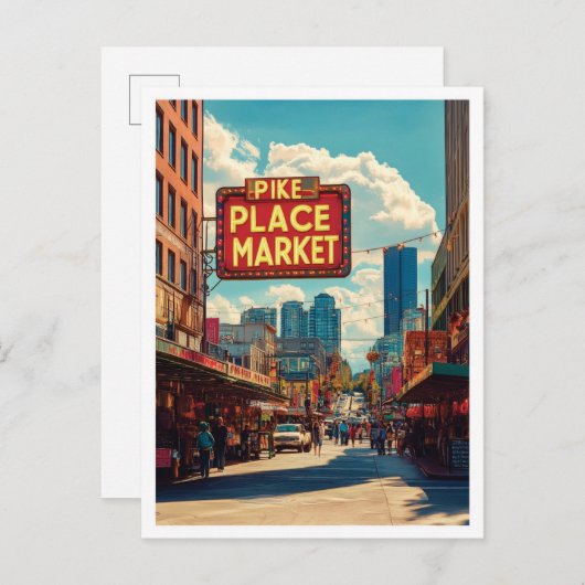 Pike Place Market Seattle Illustration Postkarte (Vorne/Hinten)